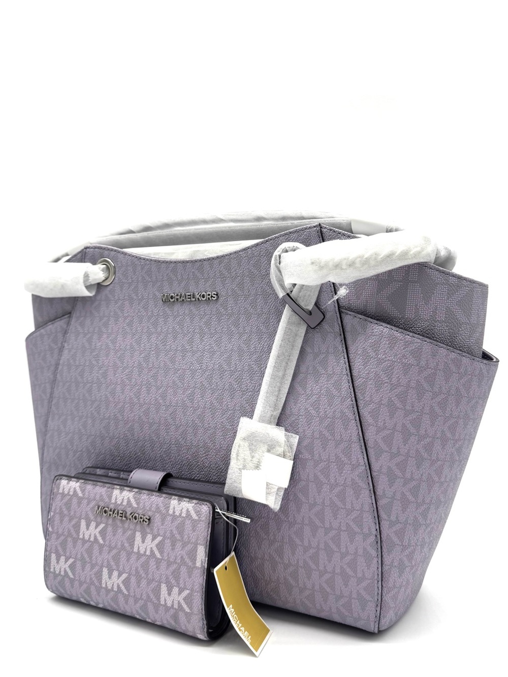 Michael Kors Large Signature Logo Shoulder Bag w Matching Bifold Wallet Lilac